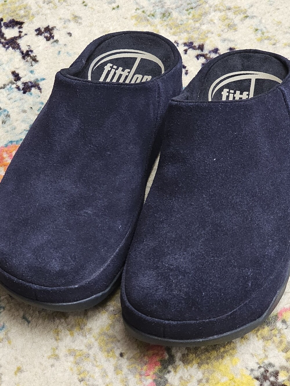 FitFlop Women's Size 9 Navy Blue Suede Gogh Slip-on Open-Back Clogs